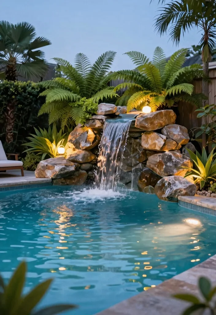 12 Small Backyard with Pool Ideas That Feel Open and Relaxing 3. Water Feature Additions 0