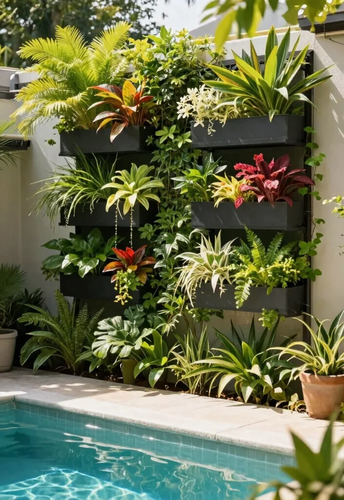 12 Small Backyard with Pool Ideas That Feel Open and Relaxing 5. Vertical Gardens 0
