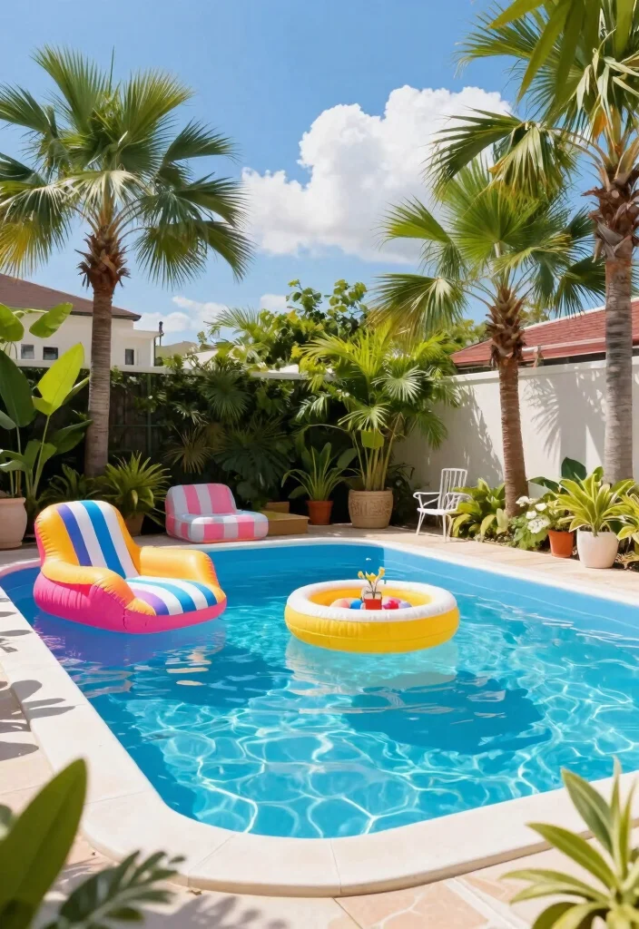 12 Small Backyard with Pool Ideas That Feel Open and Relaxing 6. Floating Pool Furniture 0