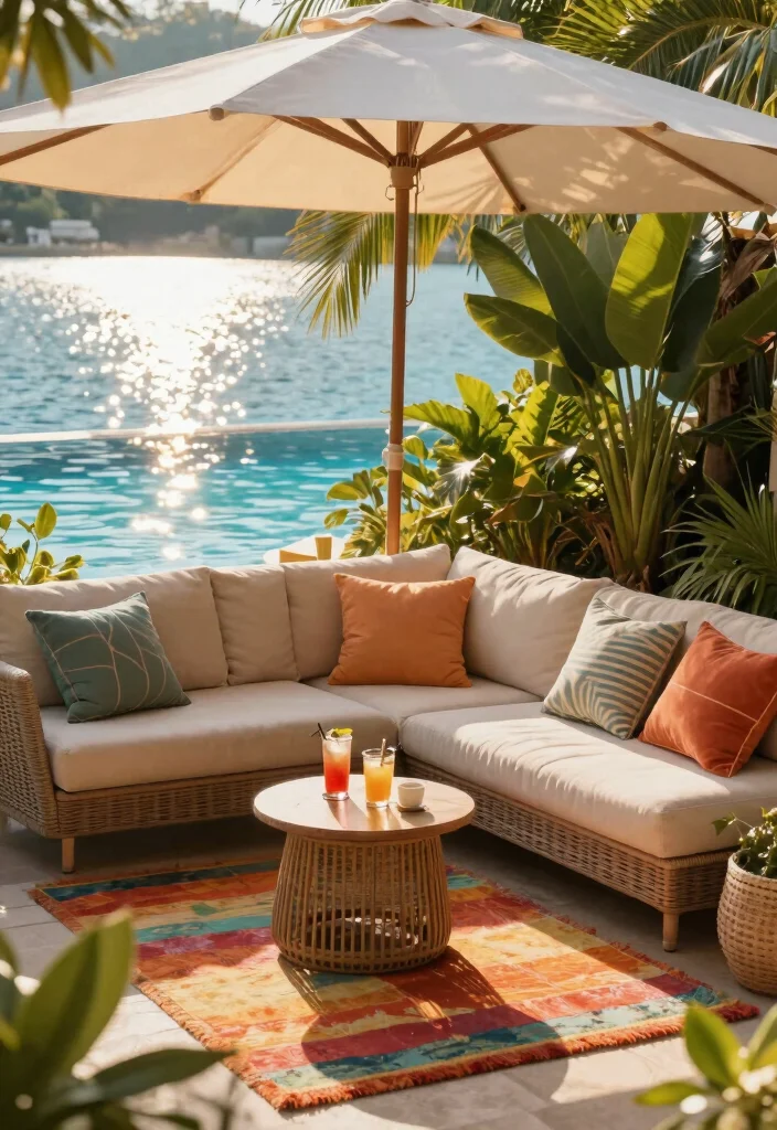 12 Small Backyard with Pool Ideas That Feel Open and Relaxing 7. Poolside Lounge Area 0