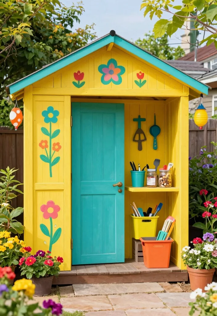 10 Backyard Shed Ideas for Storage and Visual Interest 2. Colorful Garden Oasis 0