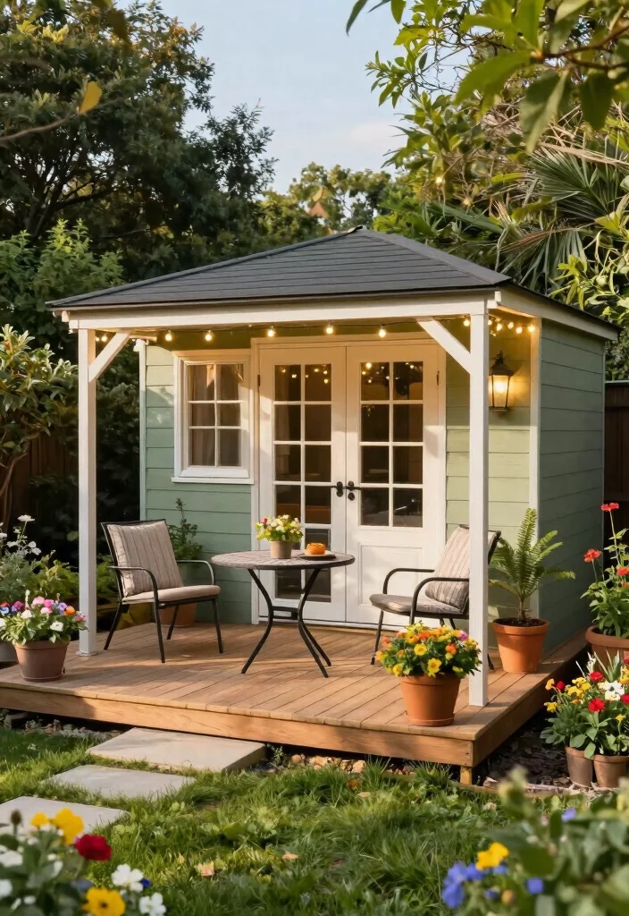 10 Backyard Shed Ideas for Storage and Visual Interest 5. Shed with a Deck or Patio 0