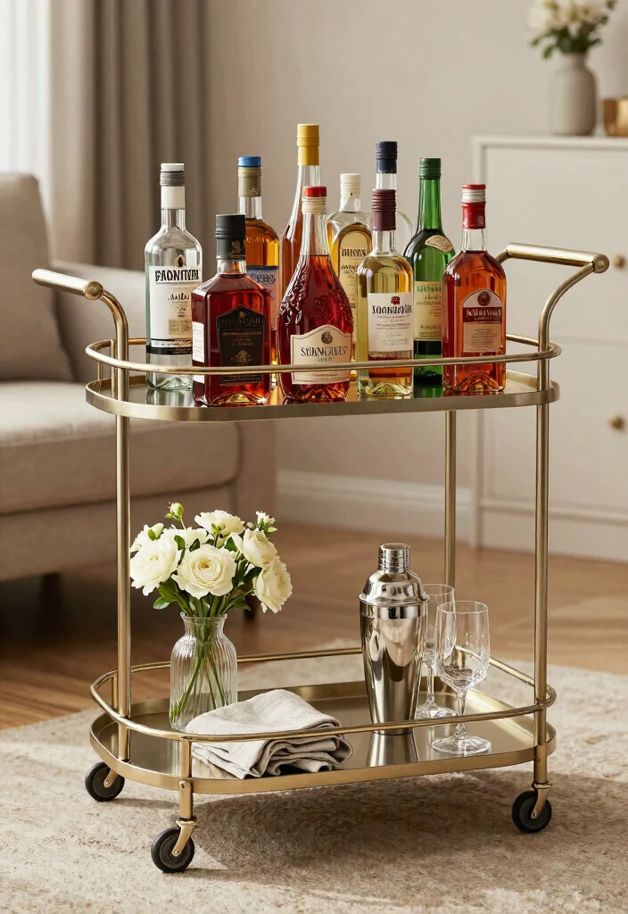 10 Bar Organization Ideas for Home Entertaining 1 10 Bar Organization Ideas for Home Entertaining 1. Chic Bar Cart Styling 0