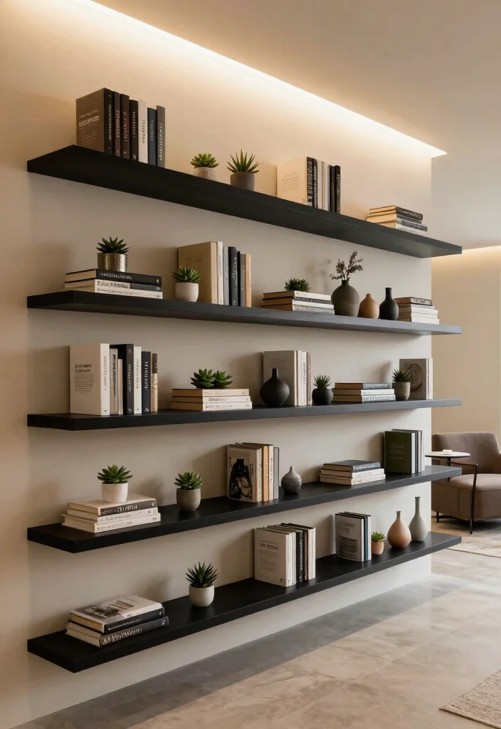 10 Basement Half Wall Ledge Ideas for Function and Display 1. Floating Shelves for a Modern Touch 0