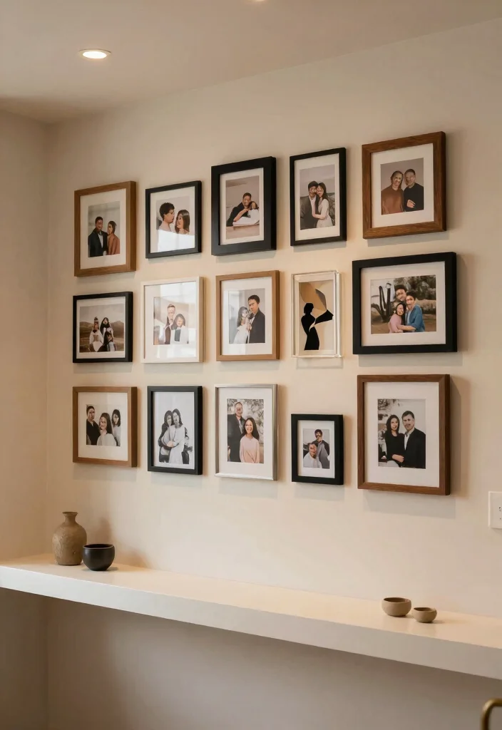 10 Basement Half Wall Ledge Ideas for Function and Display 4. Gallery Wall with Picture Frames 0