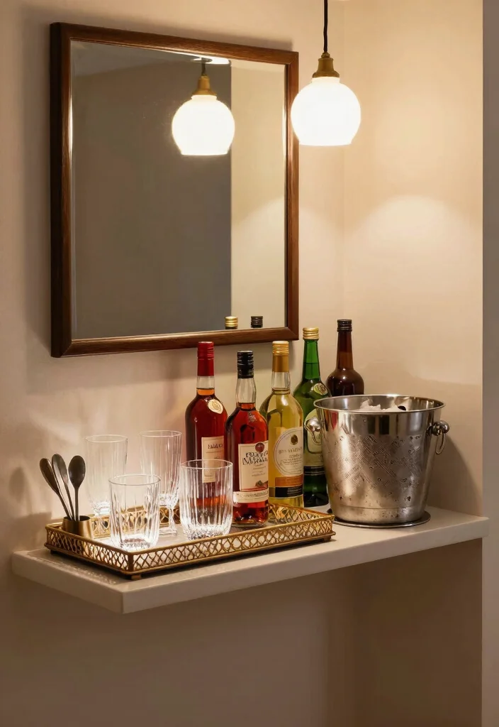 10 Basement Half Wall Ledge Ideas for Function and Display 5. Mini Bar Setup for Entertainment 0