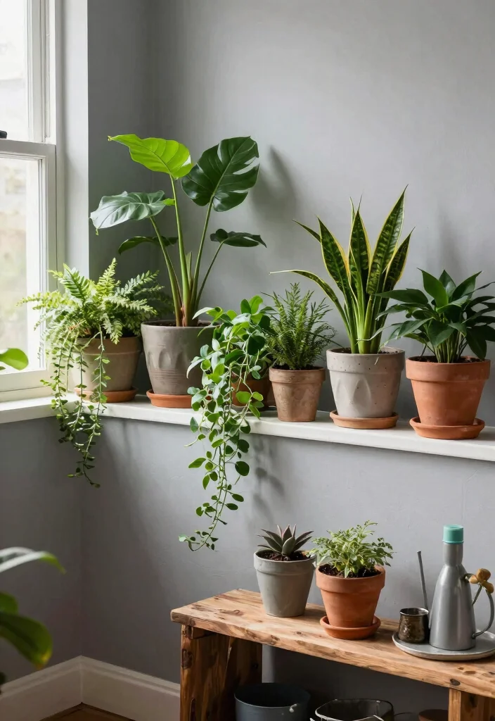 10 Basement Half Wall Ledge Ideas for Function and Display 6. Plant Display for a Touch of Nature 0