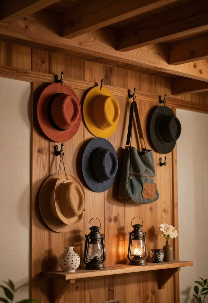 10 Basement Half Wall Ledge Ideas for Function and Display 9. Essential Hooks for Functional Wall Art 0