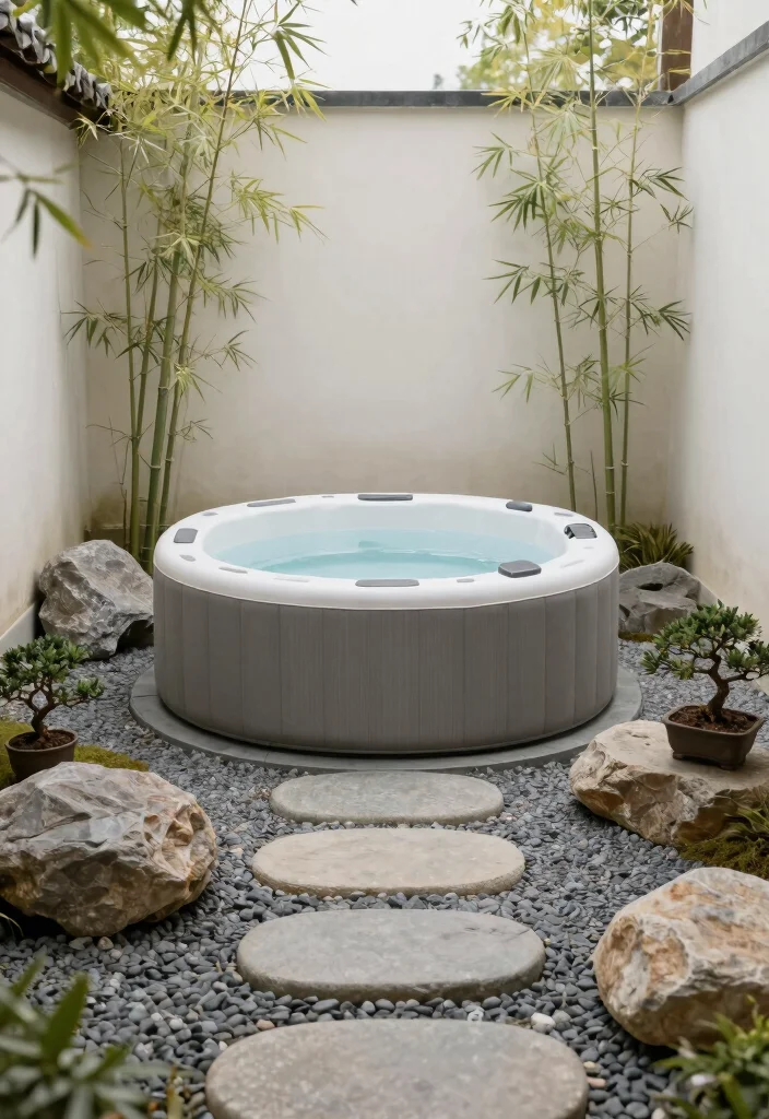 10 Blow Up Hot Tub Backyard Ideas for Budget Friendly Relaxation 4. Minimalist Zen Garden 0