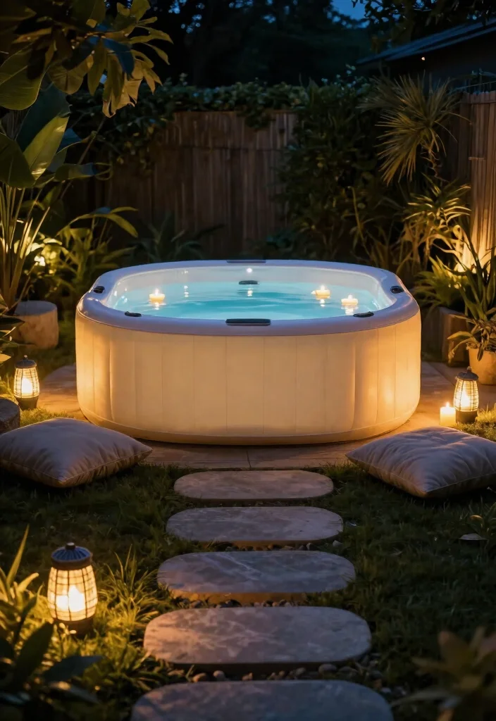 10 Blow Up Hot Tub Backyard Ideas for Budget Friendly Relaxation 5. Nighttime Glow Retreat 0
