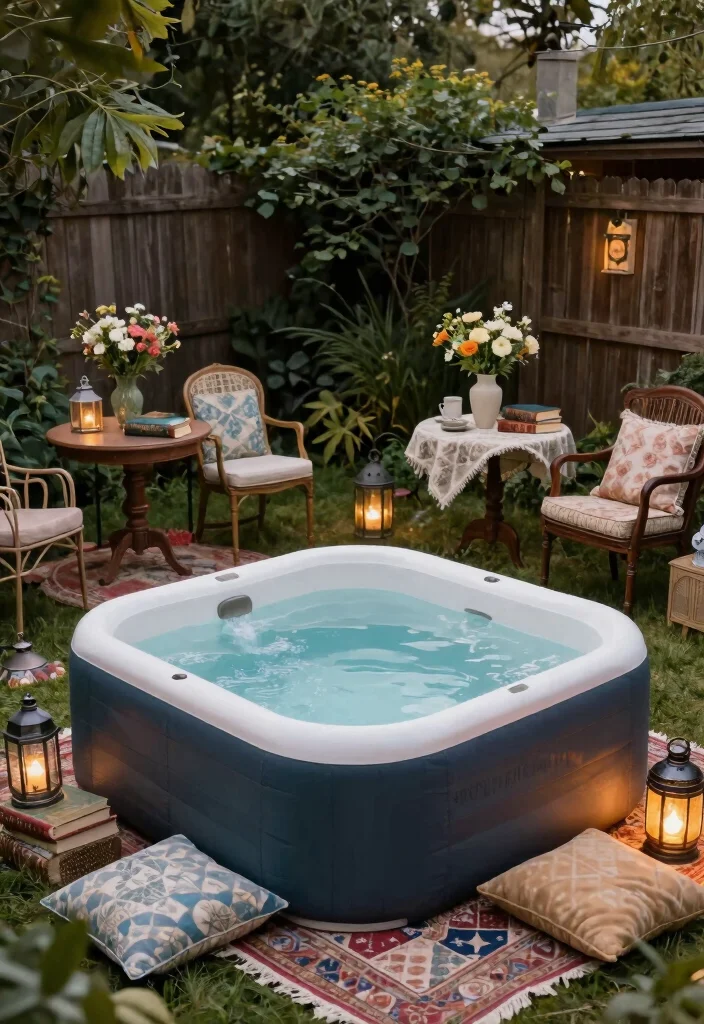 10 Blow Up Hot Tub Backyard Ideas for Budget Friendly Relaxation 8. Vintage Charm Setup 0
