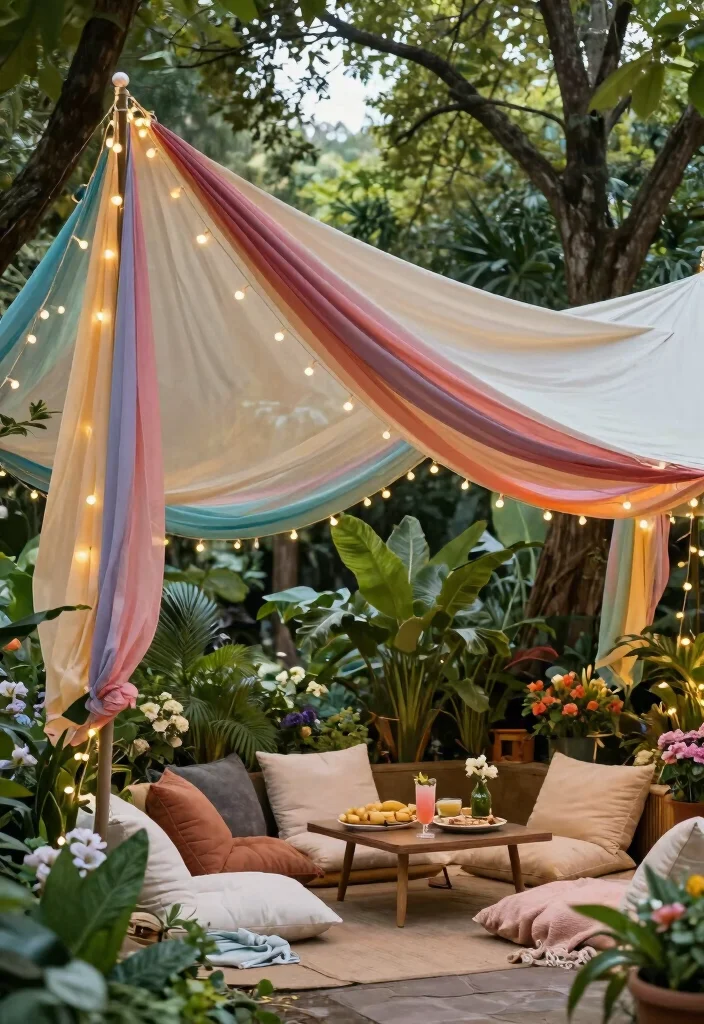 10 Budget Friendly Backyard Shade Ideas That Actually Work 1. DIY Fabric Canopy 0