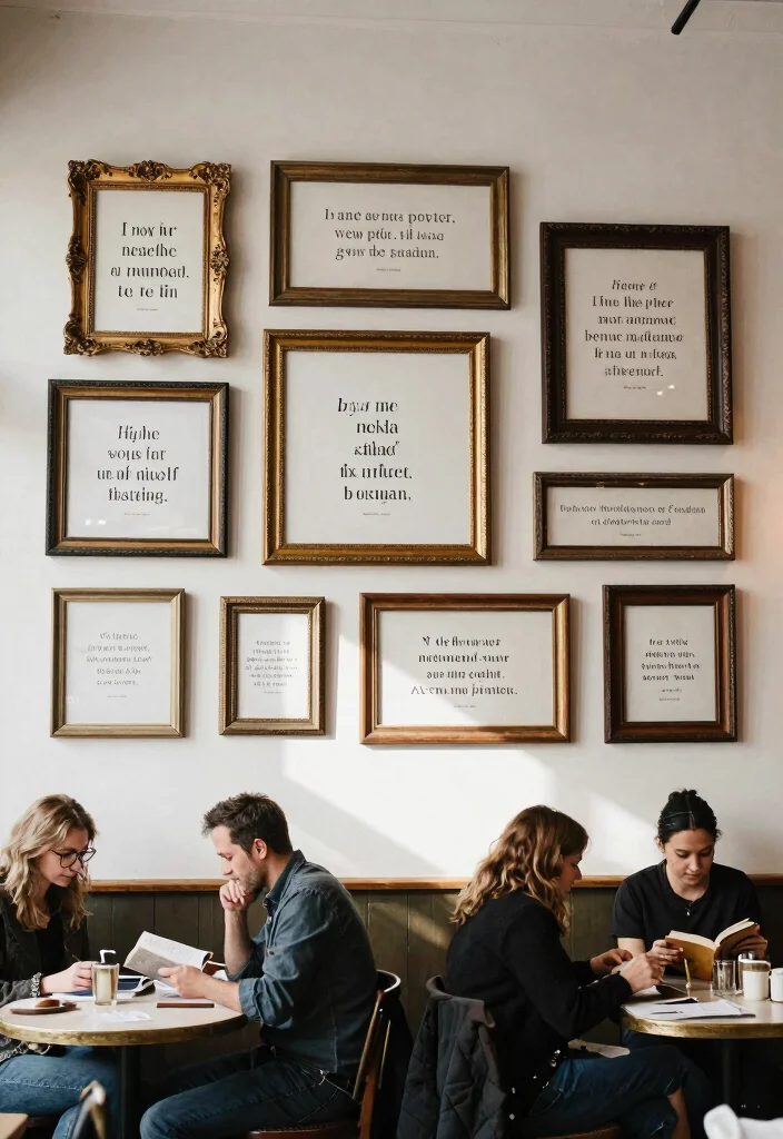 10 Cafe Wall Decor Ideas with Artistic Flair 3. Vintage Frames with Inspirational Quotes 0