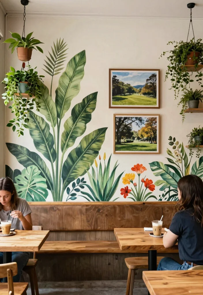 10 Cafe Wall Decor Ideas with Artistic Flair 4. Nature Inspired Wall Art 0