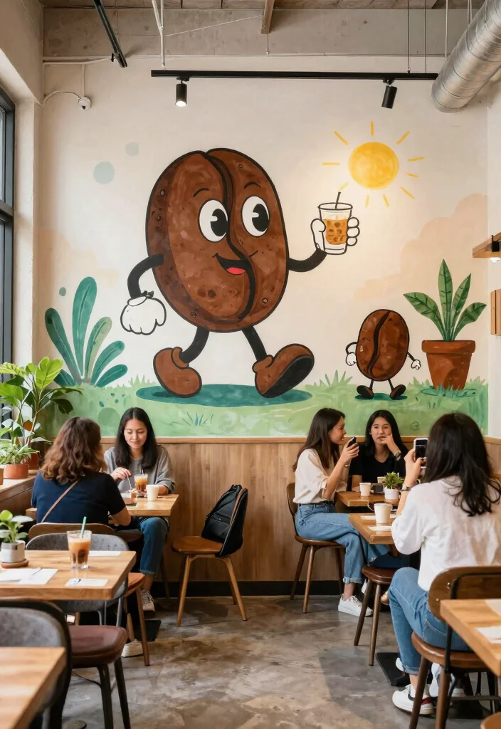 10 Cafe Wall Decor Ideas with Artistic Flair 5. Whimsical Murals 0