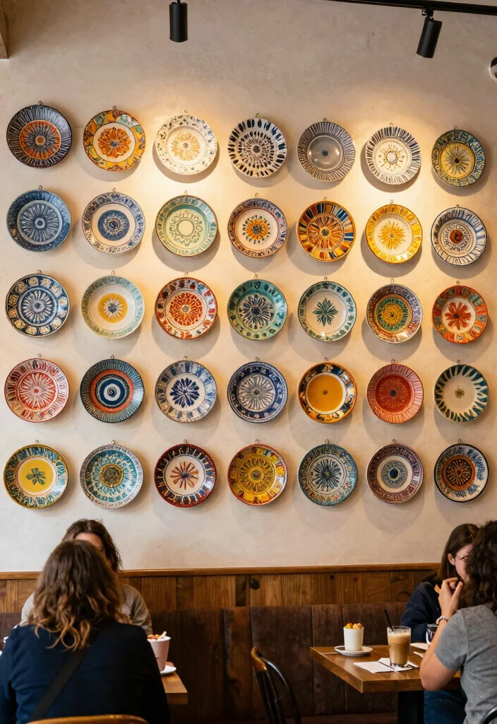 10 Cafe Wall Decor Ideas with Artistic Flair 8. Decorative Plates and Hangings 0