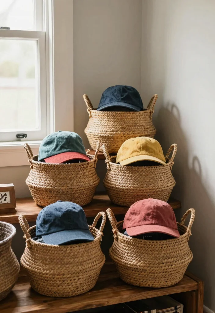 10 Cap Organization Ideas for Closets and Bedrooms 35 10 Cap Organization Ideas for Closets and Bedrooms 5. Decorative Baskets 0