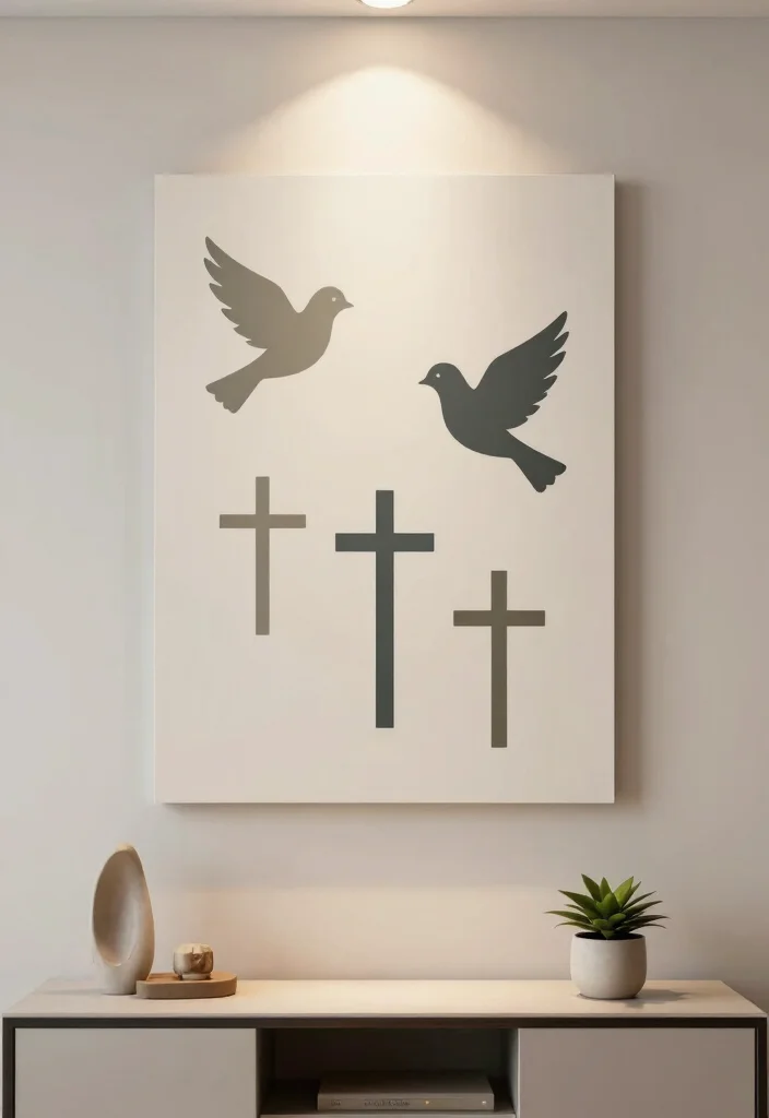 10 Christian Wall Decor Ideas for Faith Inspired Homes 7. Minimalist Religious Symbol Art 0