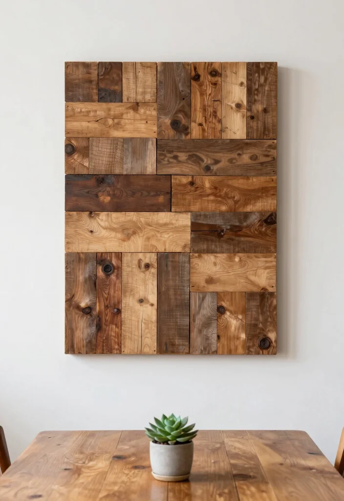10 Dining Table Wall Decor Ideas for Balanced Layouts 1. Rustic Wooden Plank Art 0