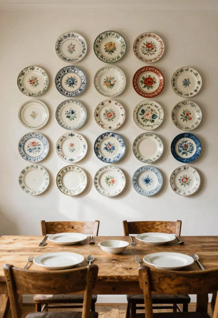 10 Dining Table Wall Decor Ideas for Balanced Layouts 2. Vintage Plate Collection 0
