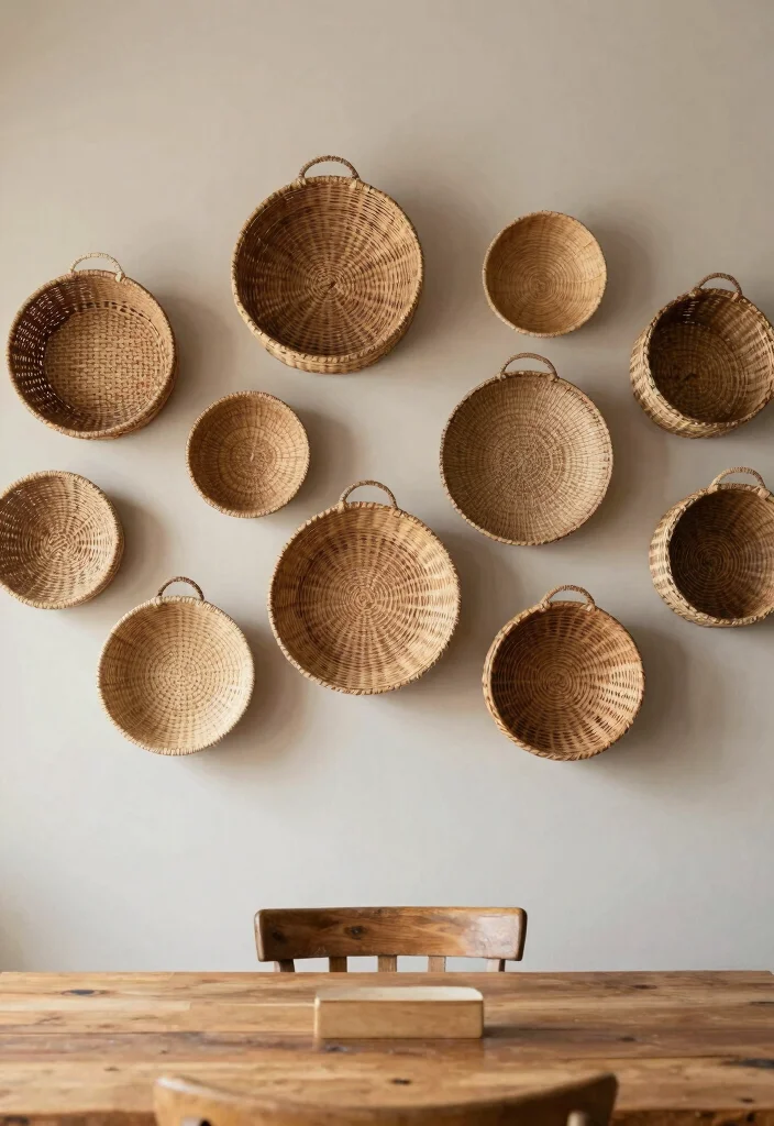 10 Dining Table Wall Decor Ideas for Balanced Layouts 4. Woven Wall Baskets 0