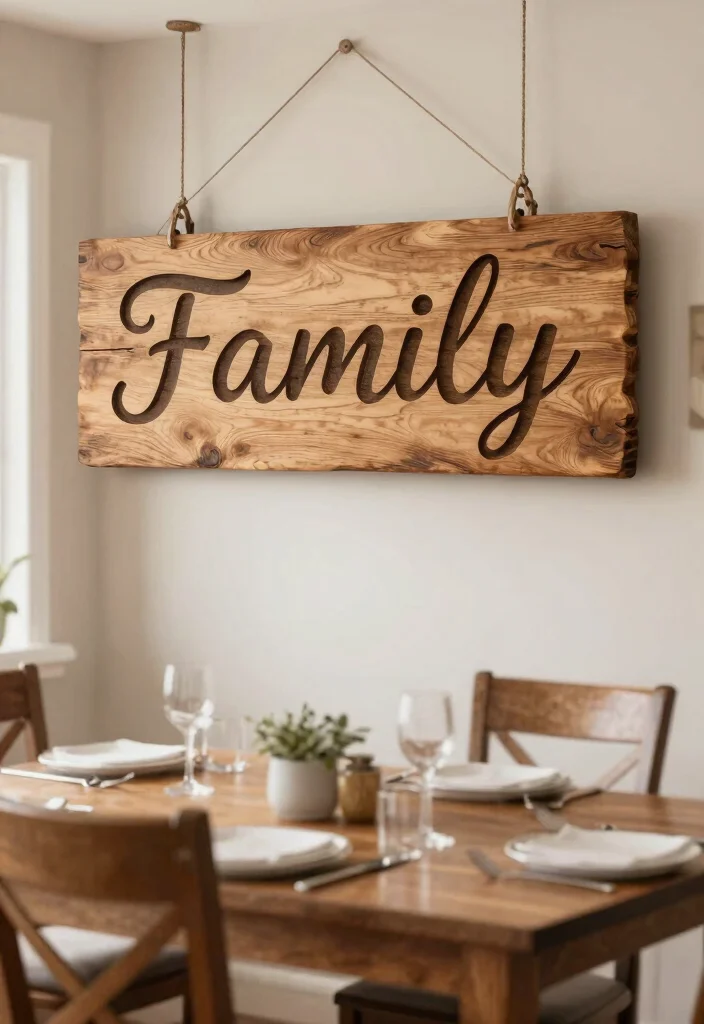 10 Dining Table Wall Decor Ideas for Balanced Layouts 7. Custom Name Sign 0