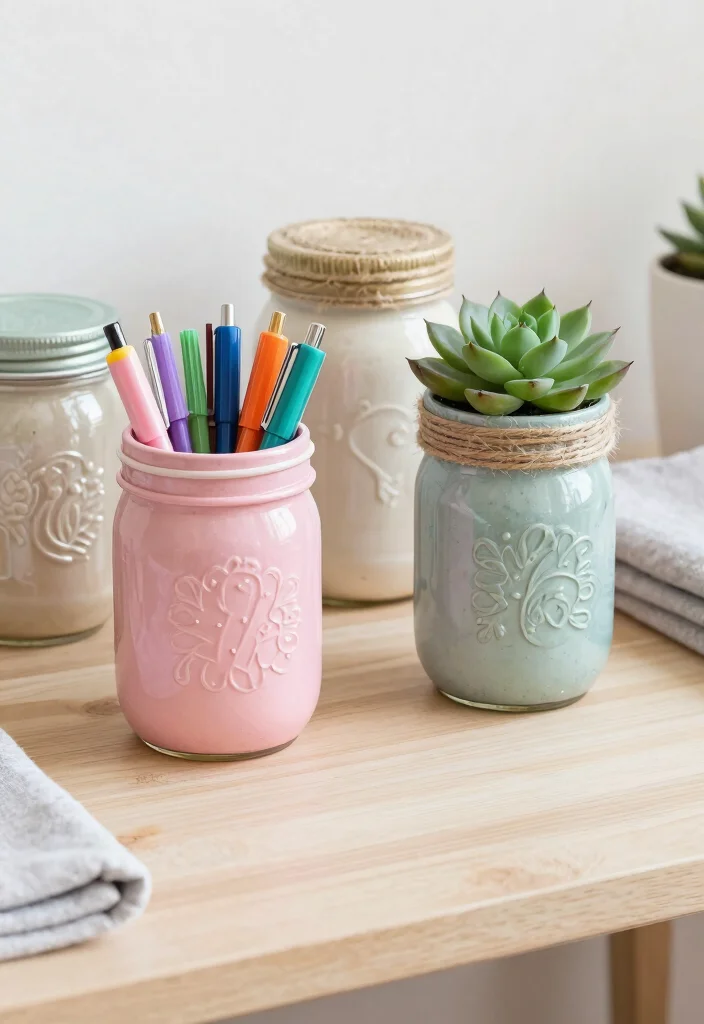 10 Dollar Tree Desk Organization Ideas That Look Clean 2. Repurposed Mason Jars 0