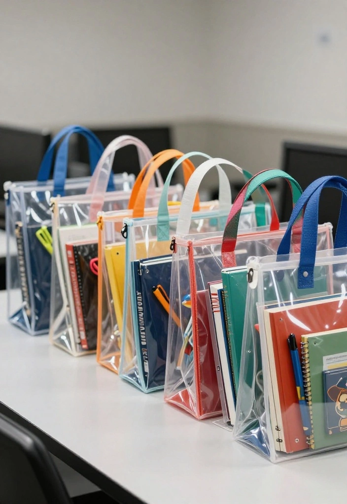 10 Dollar Tree Desk Organization Ideas That Look Clean 9. Clear Tote Bags for On the Go Supplies 0