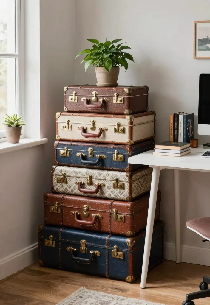 10 Office File Organization Ideas for Paper Control 6. Vintage Suitcase Storage 0