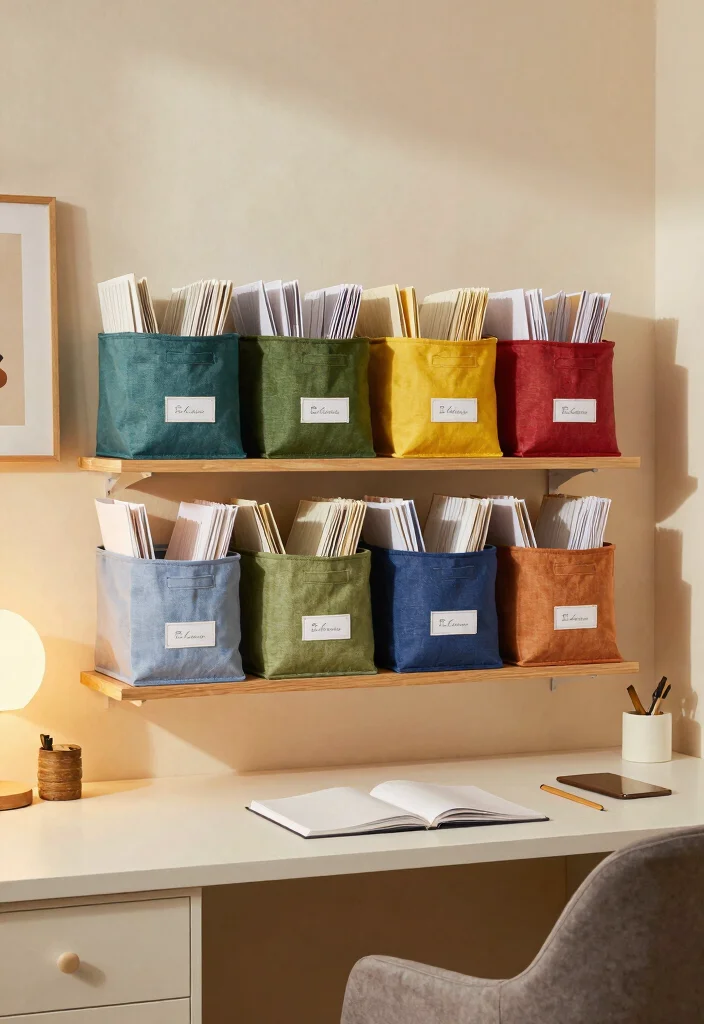 10 Office File Organization Ideas for Paper Control 8. Fabric Bins for Document Storage 0