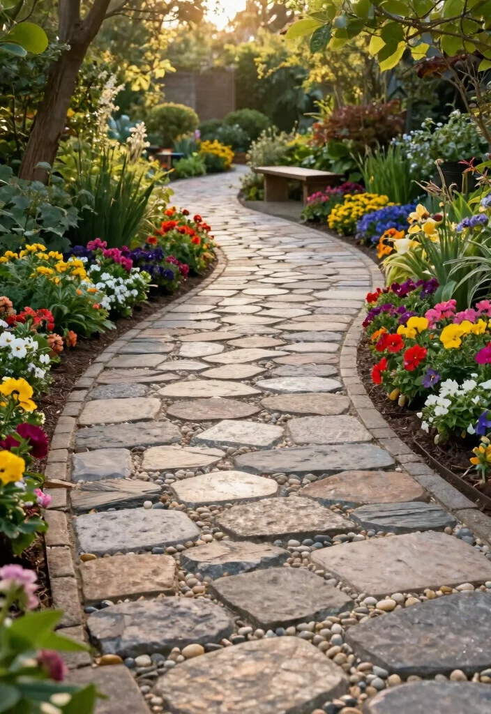 10 Paved Backyard Ideas for Low Maintenance Outdoor Spaces 1. Elegant Flagstone Pathway 0