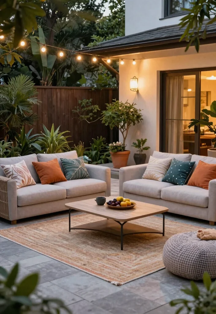 10 Paved Backyard Ideas for Low Maintenance Outdoor Spaces 10. Inviting Outdoor Living Room 0