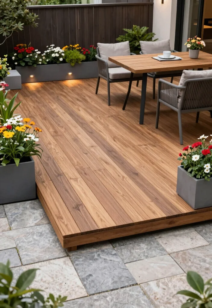 10 Paved Backyard Ideas for Low Maintenance Outdoor Spaces 7. Modern Deck with Paved Surround 0
