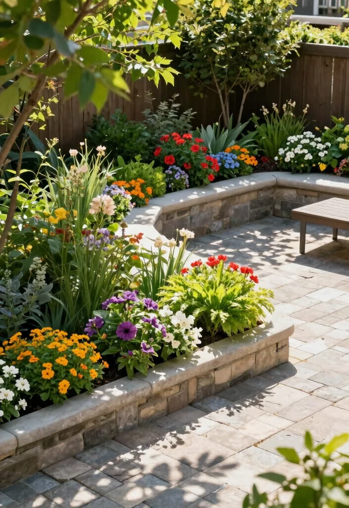 10 Paved Backyard Ideas for Low Maintenance Outdoor Spaces 9. Integrated Planter Beds 0