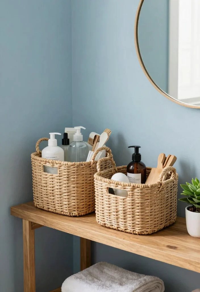 10 Restroom Organization Ideas for Small Bathrooms 2. Clever Baskets for Storage 0