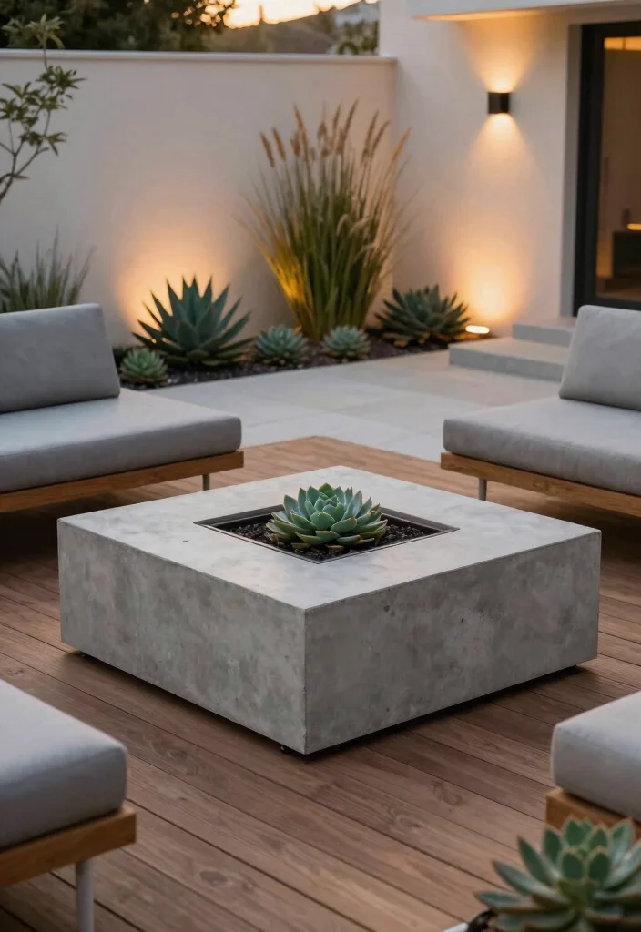 10 Square Fire Pit Backyard Ideas for Clean Modern Layouts 1. Concrete Elegance 0