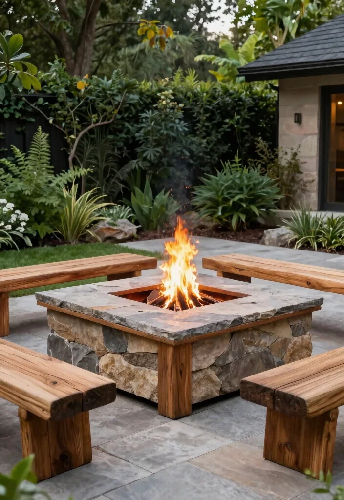 10 Square Fire Pit Backyard Ideas for Clean Modern Layouts 3. Wood and Stone Fusion 0