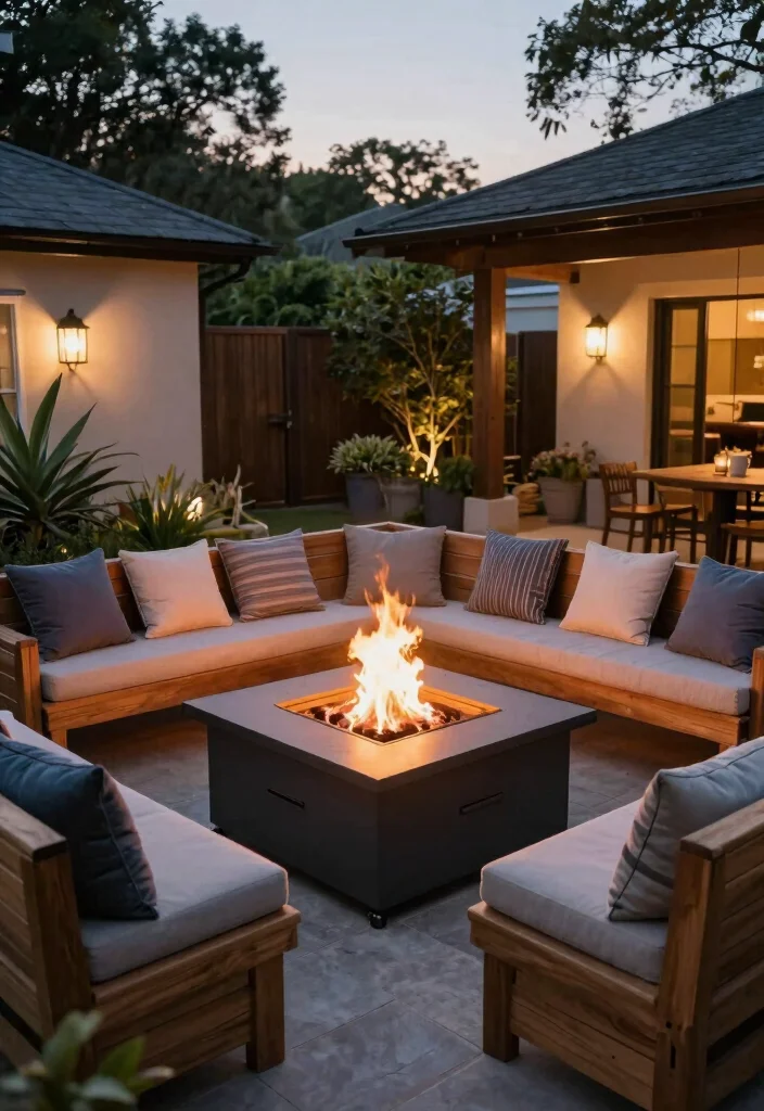 10 Square Fire Pit Backyard Ideas for Clean Modern Layouts 7. Fire Pit with Seating 0