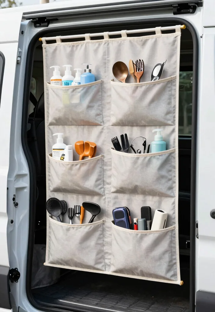 10 Van Organization Ideas for Work and Travel 4. Hanging Organizers 0