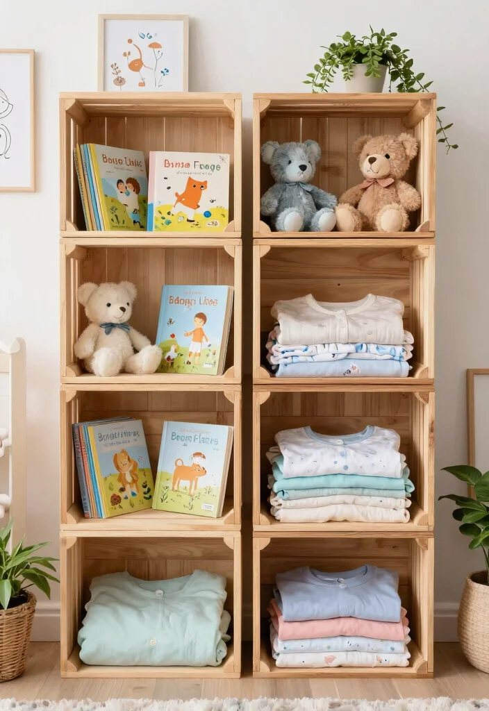 12 Baby Room Organization Ideas for New Parents 2. Repurposed Crates as Shelving 0