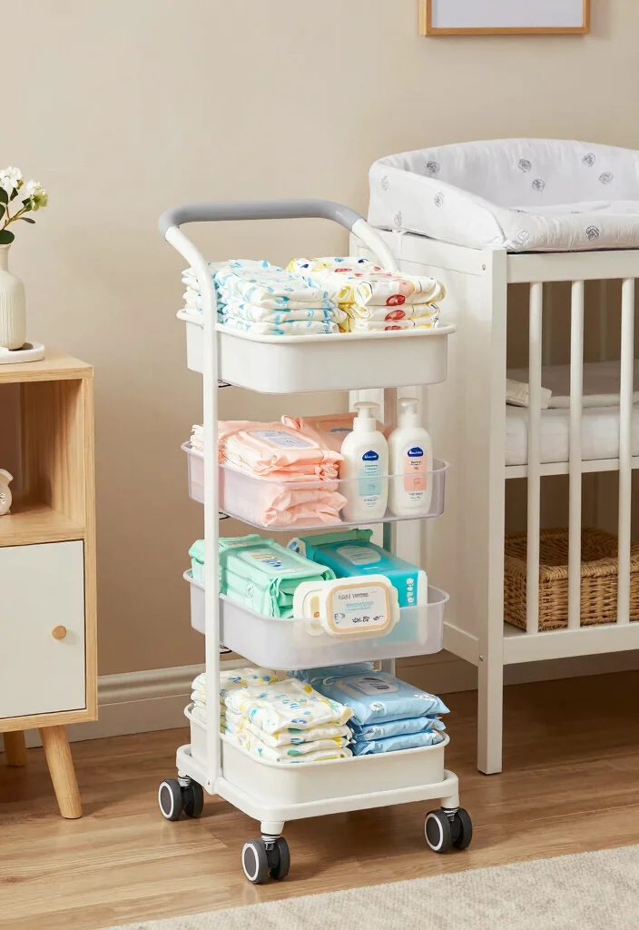 12 Baby Room Organization Ideas for New Parents 9. Diaper Caddy on Wheels 0