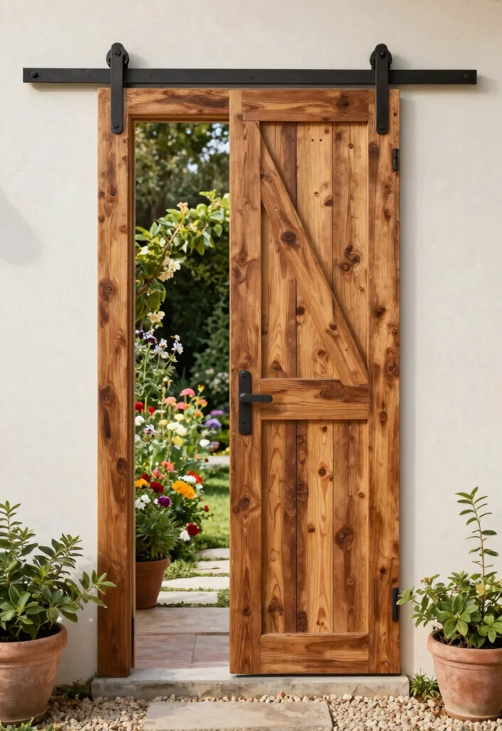 12 Backyard Door Ideas to Connect Indoors and Outdoors 4. Rustic Barn Doors for a Cozy Feel 0