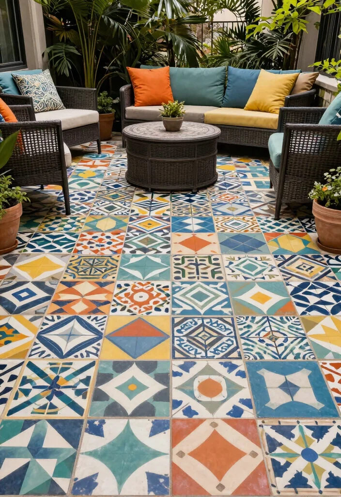 12 Backyard Tile Ideas for Stylish and Durable Surfaces 4. Bold Geometric Patterns 0