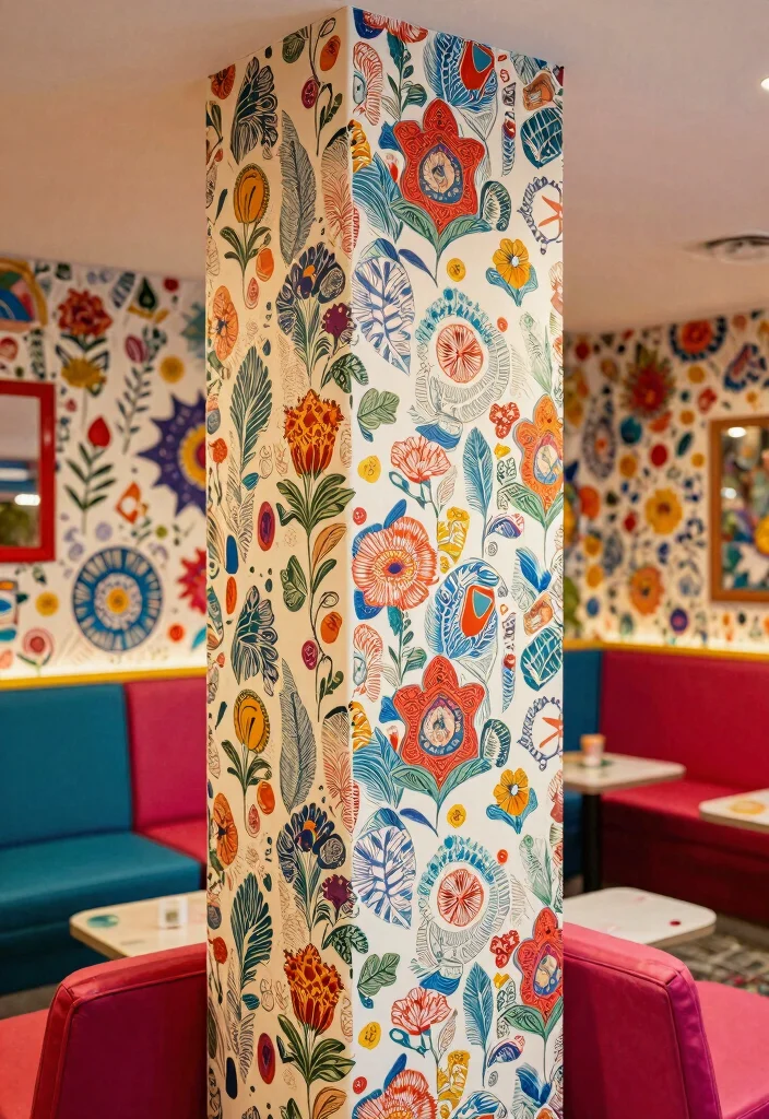 12 Basement Column Ideas to Blend Structure with Design 51 12 Basement Column Ideas to Blend Structure with Design 11. Creative Wallpaper Wrapping 0