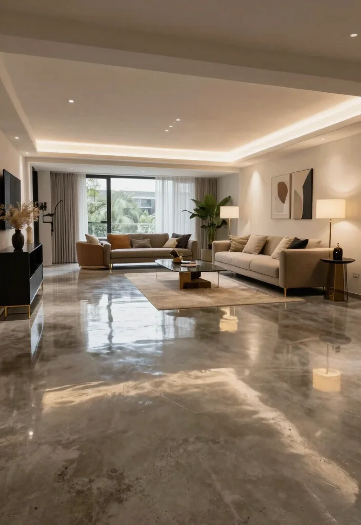 12 Basement Concrete Floor Ideas for Durability and Style 12. Concrete with a Glossy Finish Shine On 0