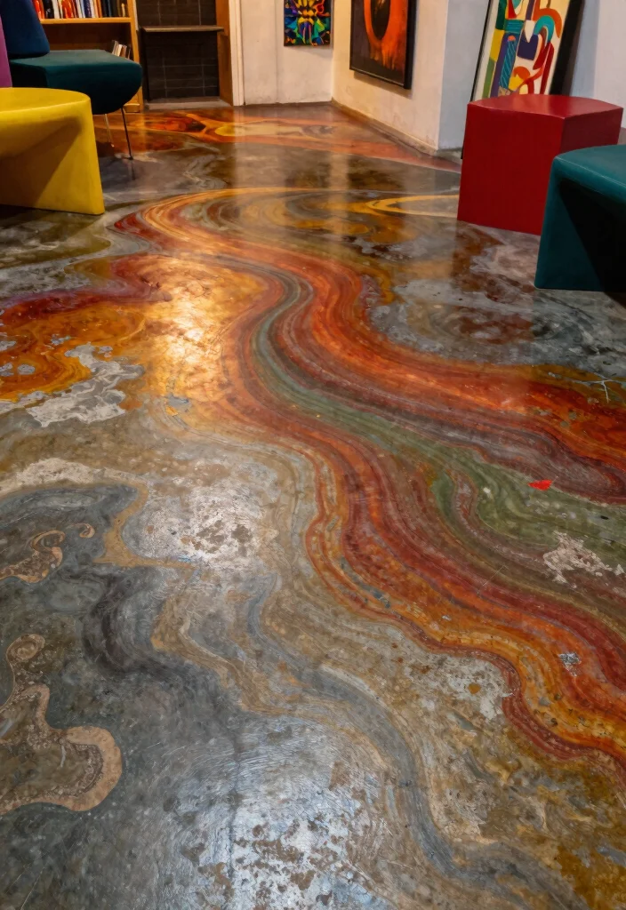 12 Basement Concrete Floor Ideas for Durability and Style 2. Stained Concrete Color and Character 0