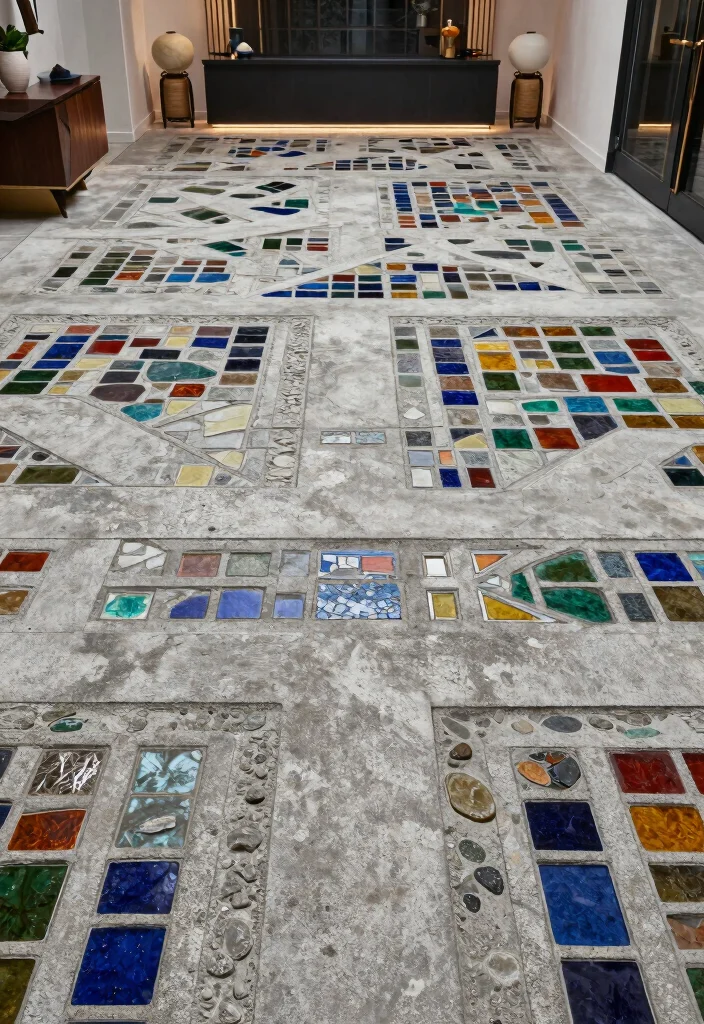 12 Basement Concrete Floor Ideas for Durability and Style 8. Concrete with Inlays Creative Touch 0