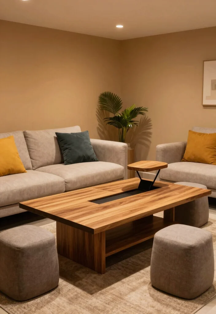 12 Basement Furniture Ideas for Comfort and Function 2. Convertible Coffee Table for Dual Functionality 0
