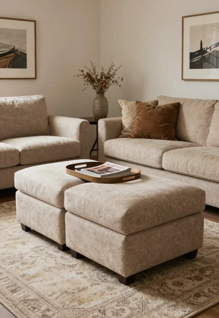 12 Basement Furniture Ideas for Comfort and Function 6. Multi Functional Ottomans for Extra Seating 0