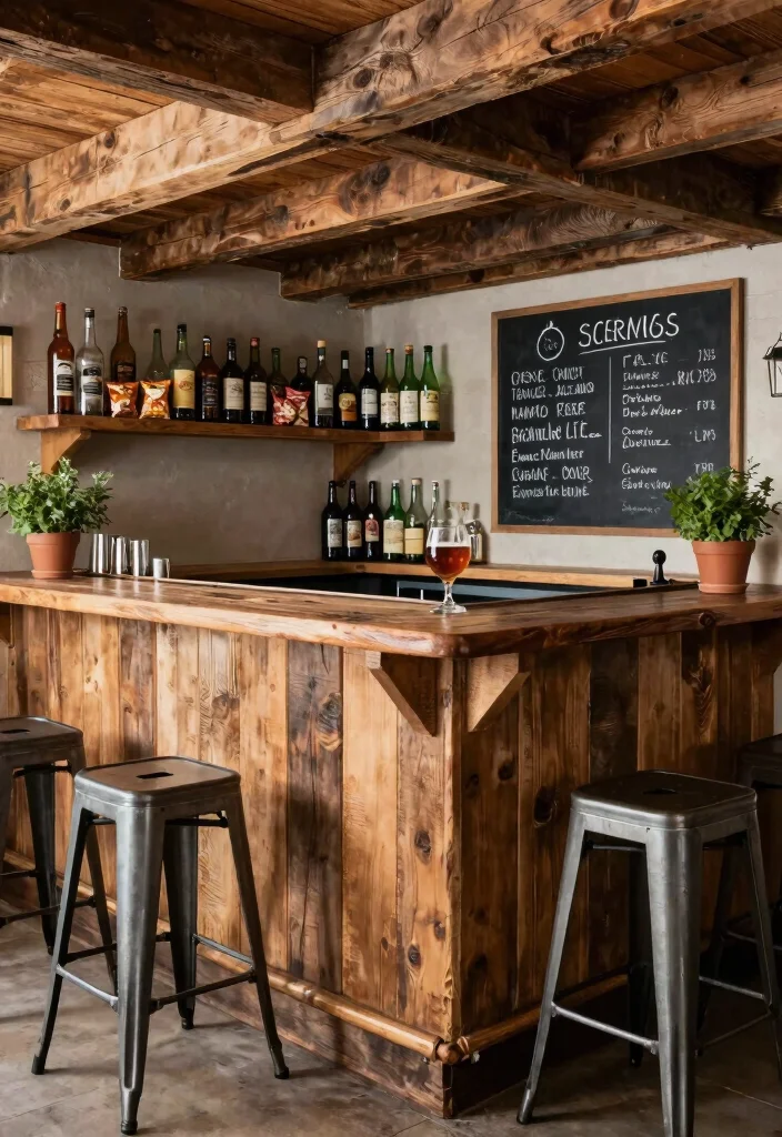 12 Basement Snack Bar Ideas for Family Hangouts 2. Rustic Bar with Reclaimed Wood 0